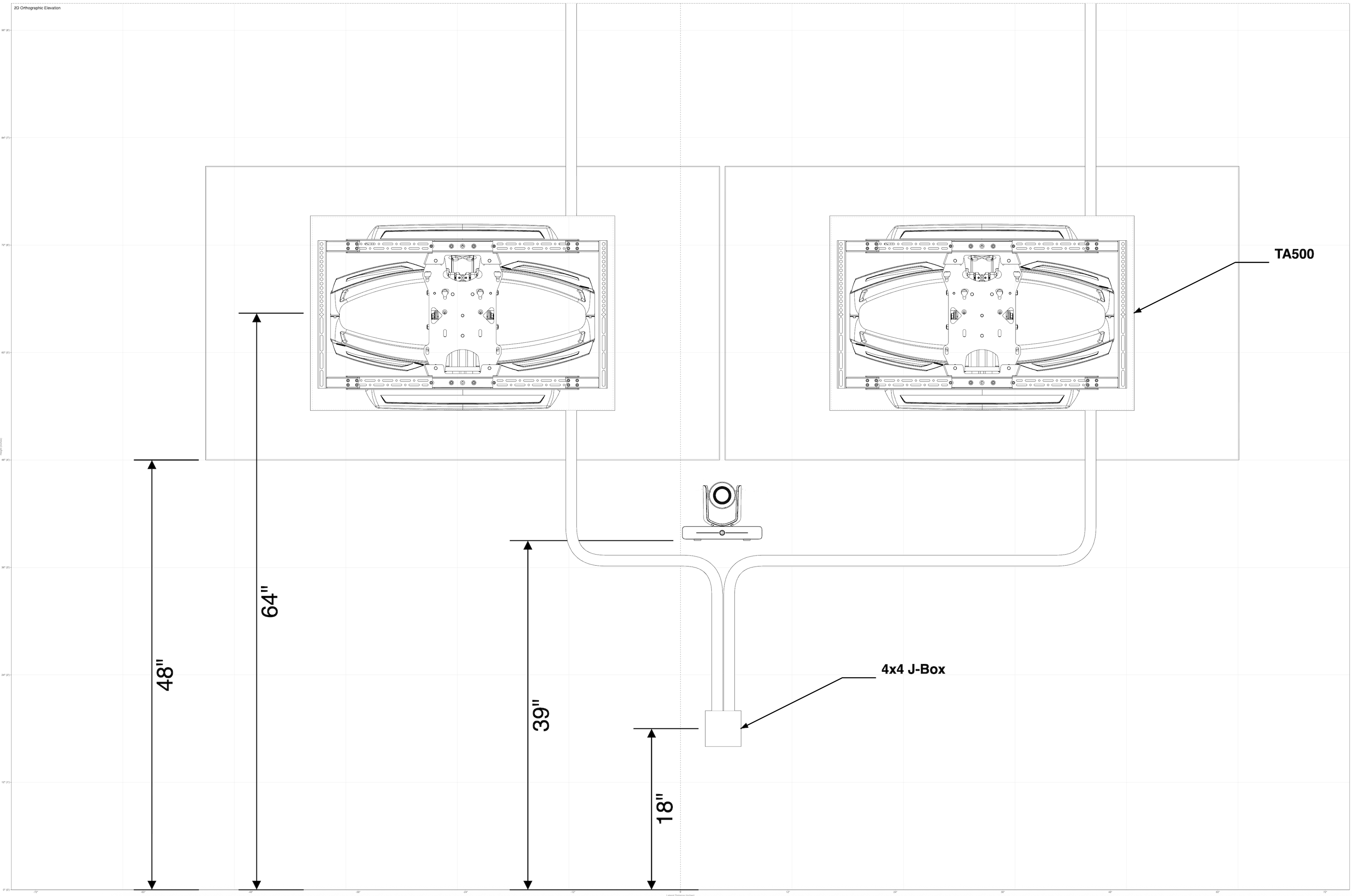 Auto-generated elevation drawing with dimensions, conduits, and MLeader labels